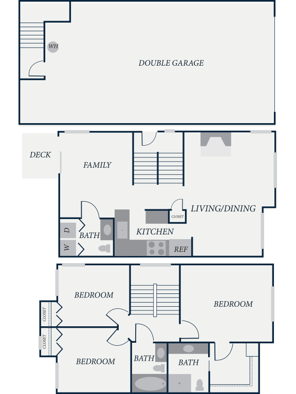 Floor plan for 3 beds, 2.5 baths, 1378 sqft
